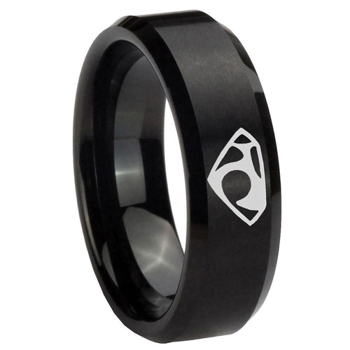 10mm House of Van Beveled Edges Brush Black Tungsten Mens Anniversary Ring