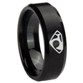 8MM House of Van Beveled Brushed Black Tungsten Personalized Ring