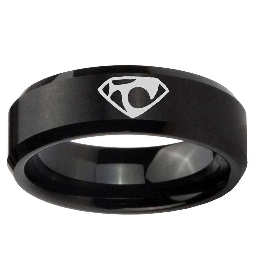 10mm House of Van Beveled Edge Brush Black Tungsten Ring