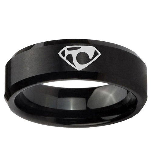10mm House of Van Beveled Edge Brush Black Tungsten Ring