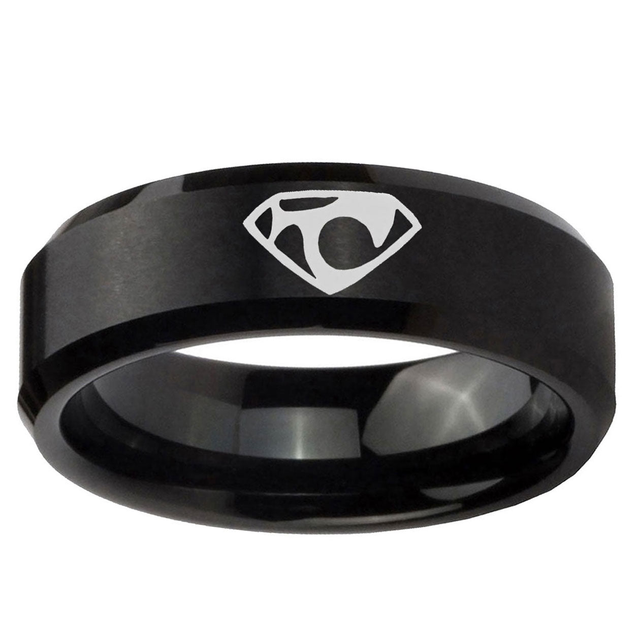 5MM House of Van Beveled Brushed Black Tungsten Personalized Ring
