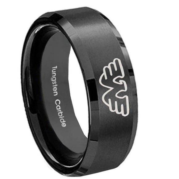 8mm-Waylon-Jennings-Beveled-Edges-Brush-Black-Tungsten-Custom-Ring-for-Men