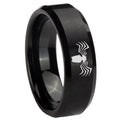 10mm Spider Beveled Edges Brush Black Tungsten Carbide Mens Ring Engraved