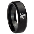 8MM Hatchet Man Beveled Brushed Black Tungsten Personalized Ring