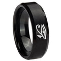 8MM Seeing Eye Beveled Brushed Black Tungsten Promise Ring For Men