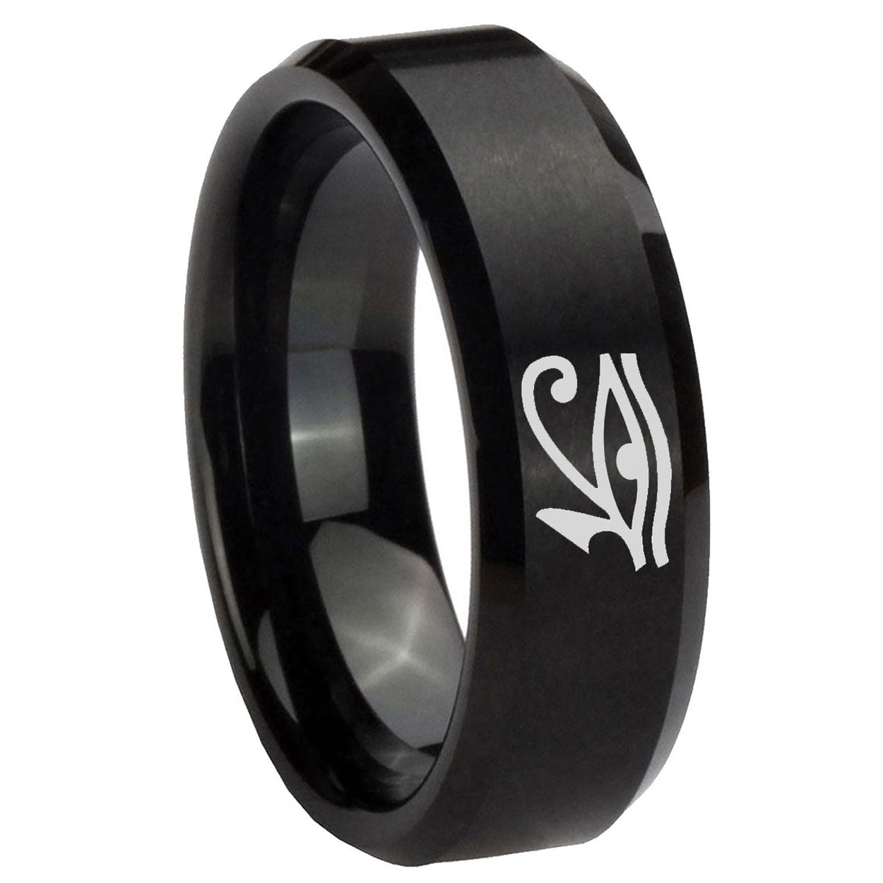 8MM Seeing Eye Beveled Brushed Black Tungsten Promise Ring For Men