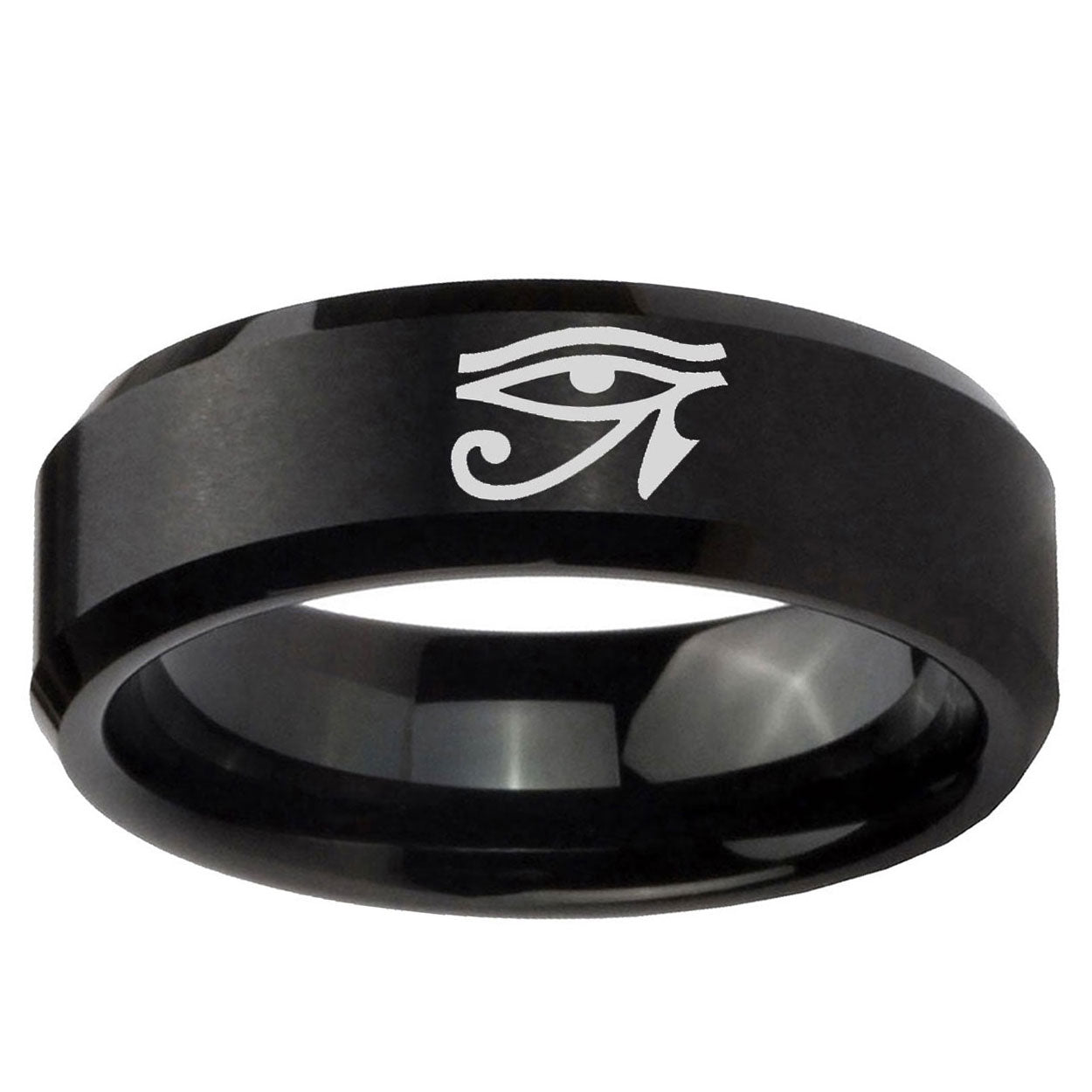 10mm Seeing Eye Beveled Edge Brush Black Tungsten Ring