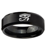 5, 8mm Seeing Eye Beveled Edge Brush Black Tungsten Ring