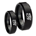 Seeing Eye Beveled Edges Brush Black Tungsten Mens Set Ring