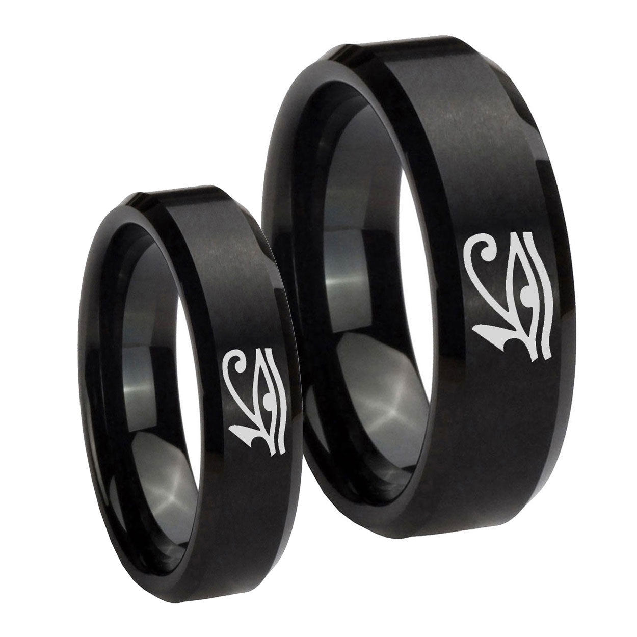 Seeing Eye Beveled Edges Brush Black Tungsten Mens Set Ring