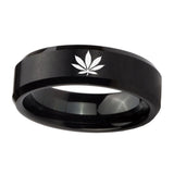 10mm-Marijuana-Leaf-Beveled-Edges-Brush-Black-Tungsten-Carbide-Custom-Mens-Ring