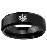 5, 8mm Marijuana Leaf Beveled Edge Brush Black Tungsten Ring