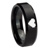 8mm-Brush-Black-Beveled-Edges-Zelda-Heart-Tungsten-Laser-Engraved-Ring