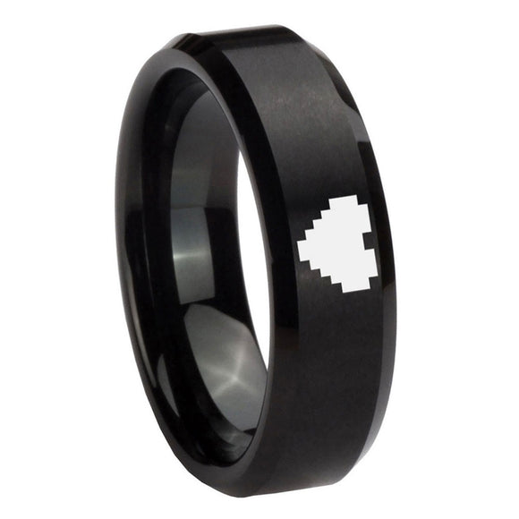 10mm-Black-Brush-Beveled-Edges-Zelda-Heart-Tungsten-Carbide-Men's-Ring