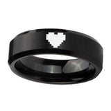 10mm-Black-Brush-Beveled-Edges-Zelda-Heart-Tungsten-Carbide-Men's-Ring
