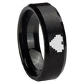 10mm Black Brush Beveled Edges Zelda Heart Tungsten Carbide Men's Ring