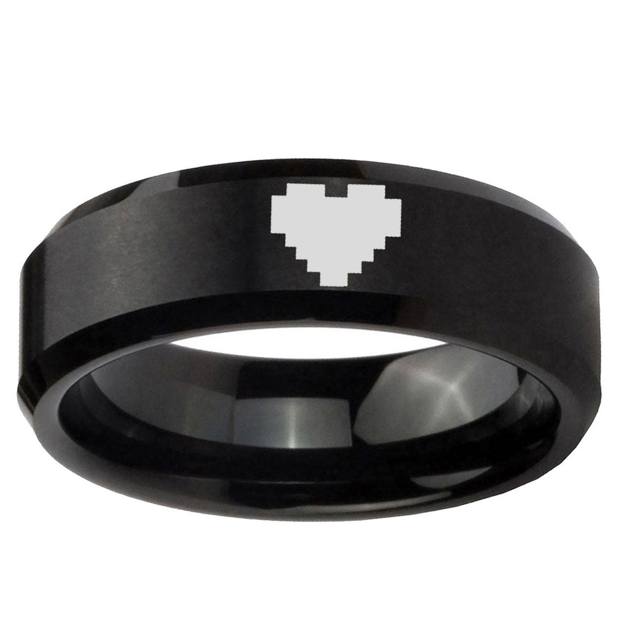 5MM Zelda Heart Beveled Brushed Black Tungsten Mens Wedding Ring