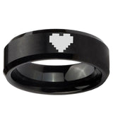 5, 8mm Brush Black Beveled Edge Zelda Heart Tungsten Laser Engraved Ring