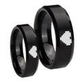 Black Brush Beveled Zelda Heart Tungsten Bridal Ring Set