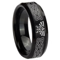 8MM Celtic Zelda Beveled Brushed Black Tungsten Rings For Men