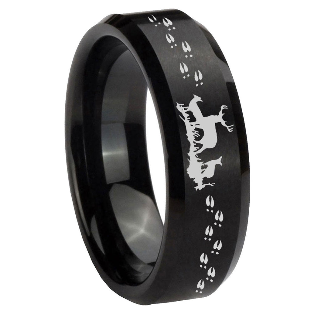 10mm Deer Hunting Beveled Edges Brush Black Tungsten Men's Engagement Ring