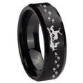 10mm Deer Hunting Beveled Edges Brush Black Tungsten Men's Engagement Ring