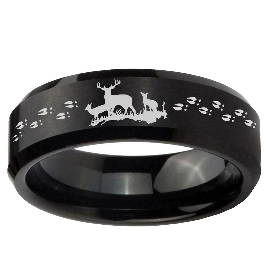 10mm Deer Hunting Beveled Edge Brush Black Tungsten Ring