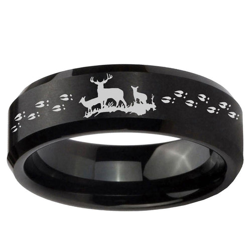 10mm Deer Hunting Beveled Edge Brush Black Tungsten Ring