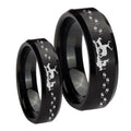 Deer Hunting Beveled Edges Brush Black Tungsten Mens Set Ring
