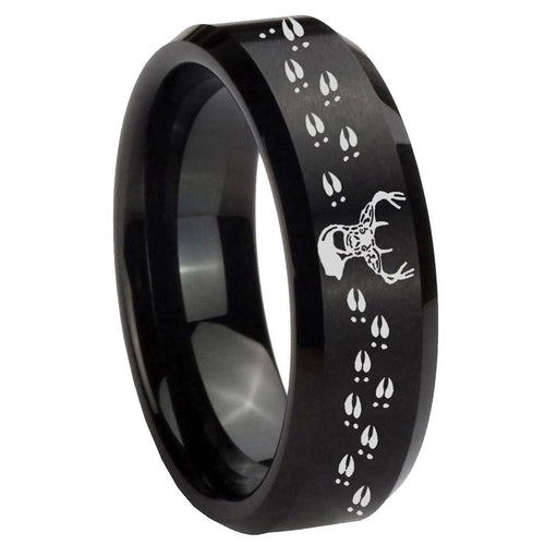 10mm Deer Antler Beveled Edges Brush Black Tungsten Men's Engagement Ring