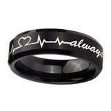 10mm-Heart-Beat-forever-Heart-always-Beveled-Brush-Black-Tungsten-Engraved-Ring