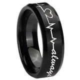 8mm Heart Beat forever Heart always Beveled Brush Black Tungsten Engagement Ring