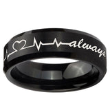 10mm Heart Beat forever Heart always Beveled Brush Black Tungsten Engraved Ring