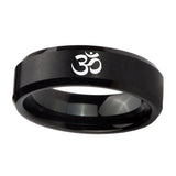 10mm-Om-Aum-Yoga--Beveled-Edges-Brush-Black-Tungsten-Mens-Anniversary-Ring