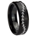 10mm Baseball Stitch Beveled Edges Brush Black Tungsten Carbide Men's Band Ring