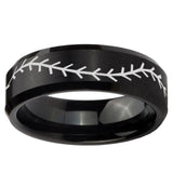 10mm Baseball Stitch Beveled Edge Brush Black Tungsten Ring