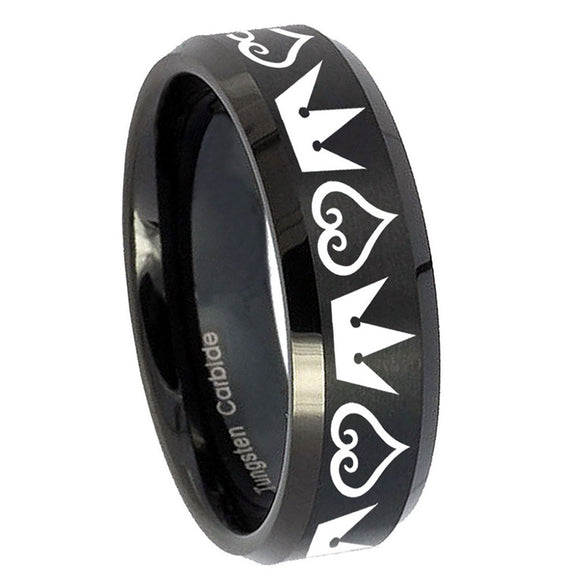 8mm-Hearts-and-Crowns-Beveled-Edges-Brush-Black-Tungsten-Men's-Band-Ring
