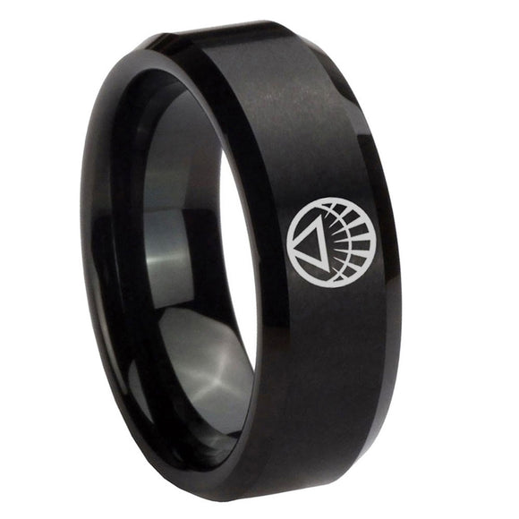 8mm White Lantern Beveled Edge Brushed Black Mens Country Wedding Bands