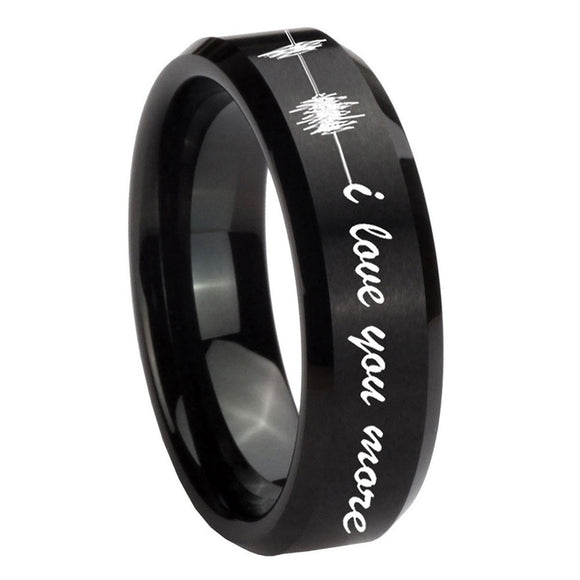 8mm-Sound-Wave-I-love-you-more-Beveled-Brush-Black-Tungsten-Mens-Bands-Ring