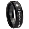 8MM Sound Wave, I love you Beveled Brushed Black Tungsten Ring For Man