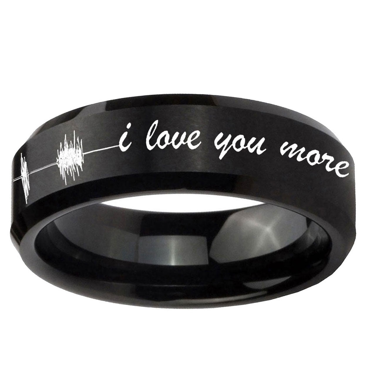 5MM Sound Wave, I love you Beveled Brushed Black Tungsten Ring For Man
