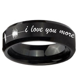 10mm Sound Wave, I love you more Beveled Brush Black Tungsten Ring