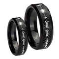 Sound Wave, I love you more Beveled Brush Black Tungsten His Hers Set Rings