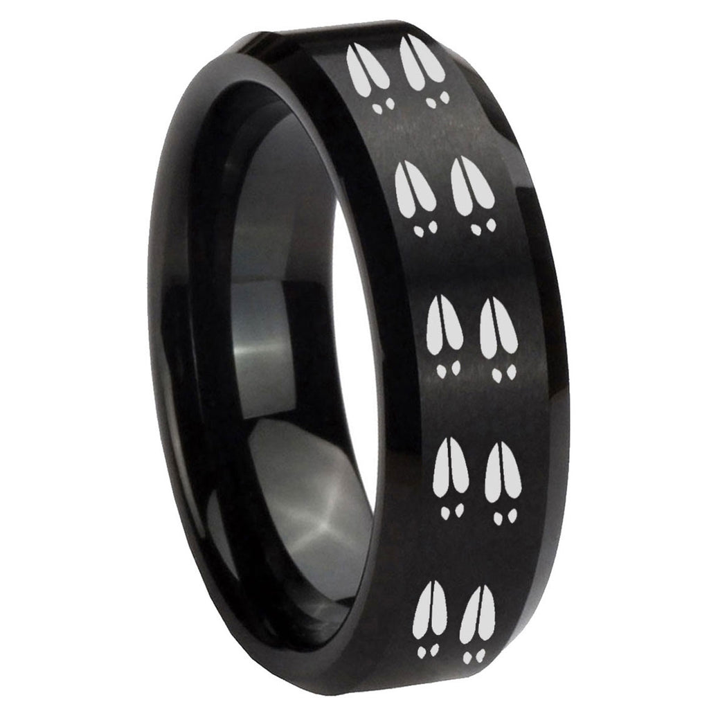 10mm Deer Tracks Beveled Edges Brush Black Tungsten Men's Engagement Band