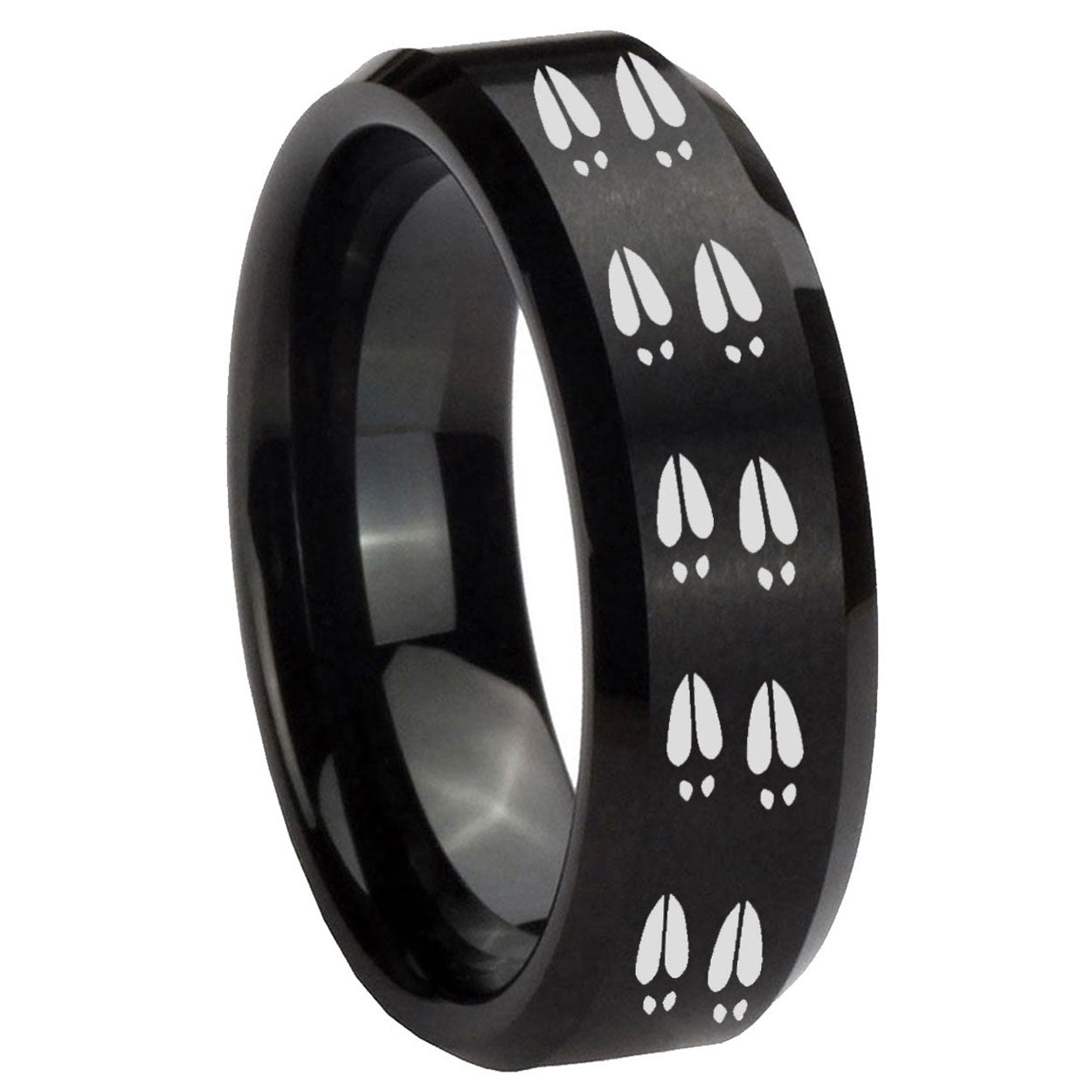 10mm Deer Tracks Beveled Edges Brush Black Tungsten Men's Engagement Band