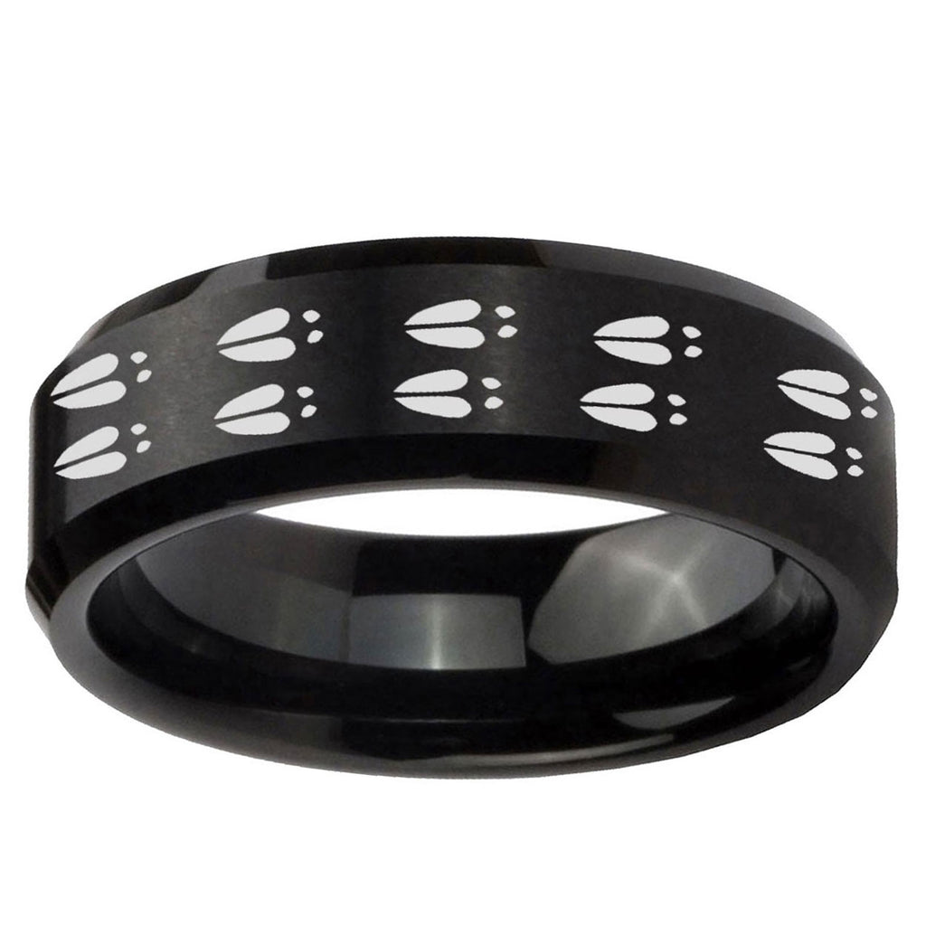 10mm Deer Tracks Beveled Edge Brush Black Tungsten Men's Engagement Band