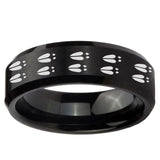 5, 8mm Deer Tracks Beveled Edge Brush Black Tungsten Ring