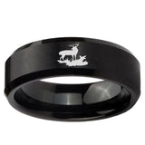 5, 8mm Deer Hunting Beveled Edge Brush Black Tungsten Ring