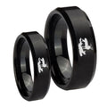 Deer Hunting Beveled Edges Brush Black Tungsten Matching Ring Set