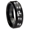 10mm Deer Hunting Tracks Beveled Brush Black Tungsten Men's Engagement Ring
